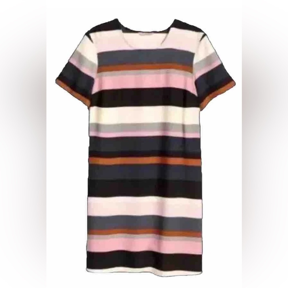 H & M-Short Sleeve Multicolored Striped Roll Neck Dress-Women’s Size: XL